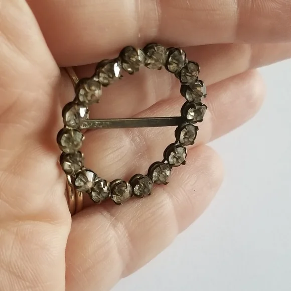 Vintage halo scarf ring silver tone paste stones rhinestones scarf clip - Picture 3 of 14